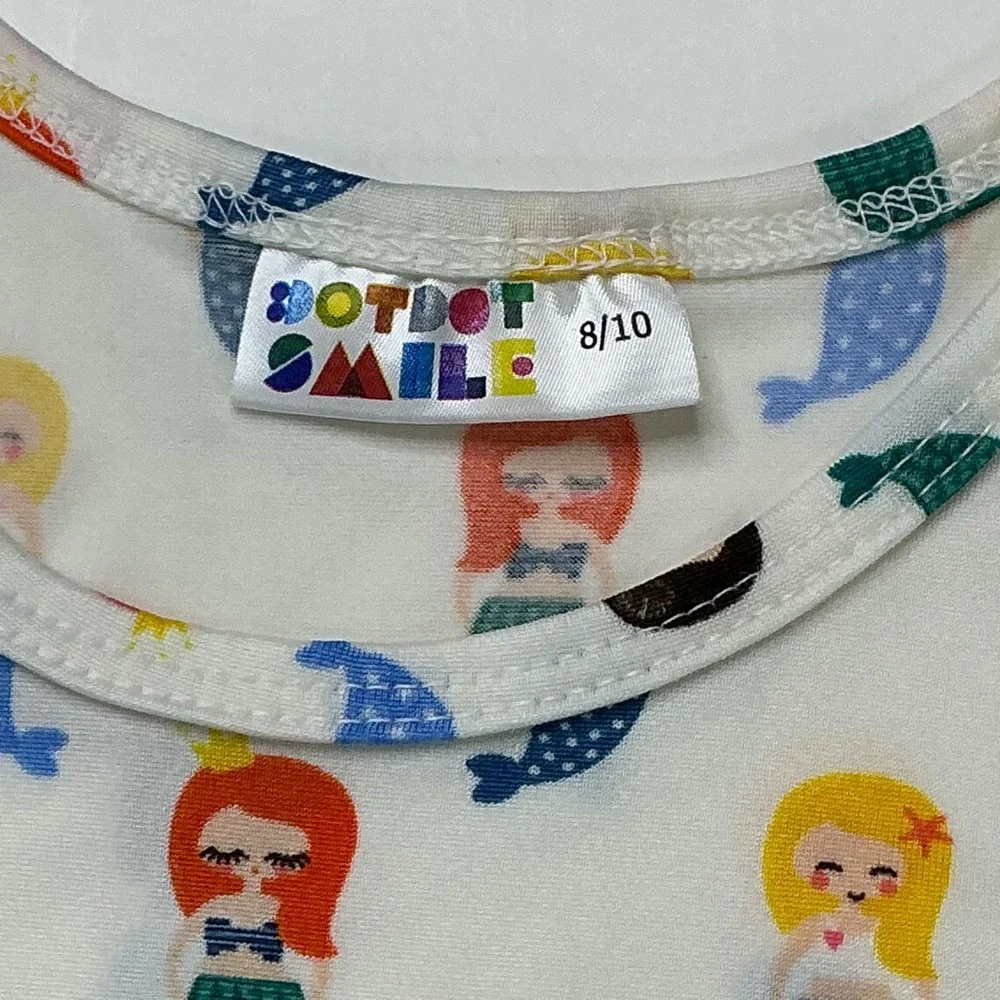 DotDotSmile White Mermaid Print Twirl Dress Kids Size 8/10 Sleeveless Scoop Neck